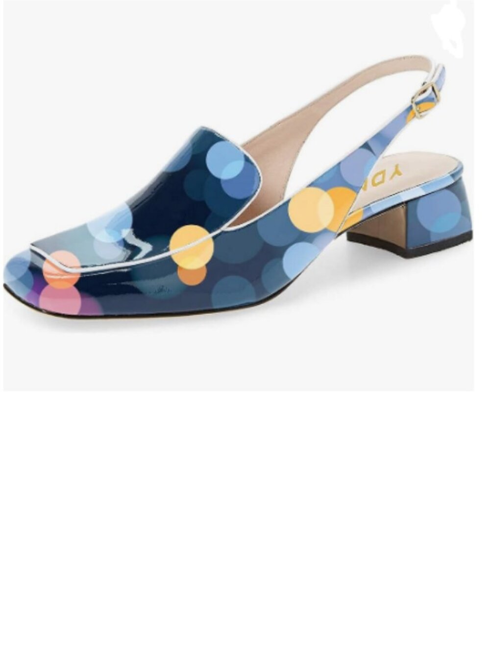 YDN Blue Colorful-dots Square Toe Block Low Heels Slingback Formal Loafer